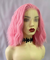 Shoulder Length Hot Pink Deep Wave 13x4 Front Lace Wig